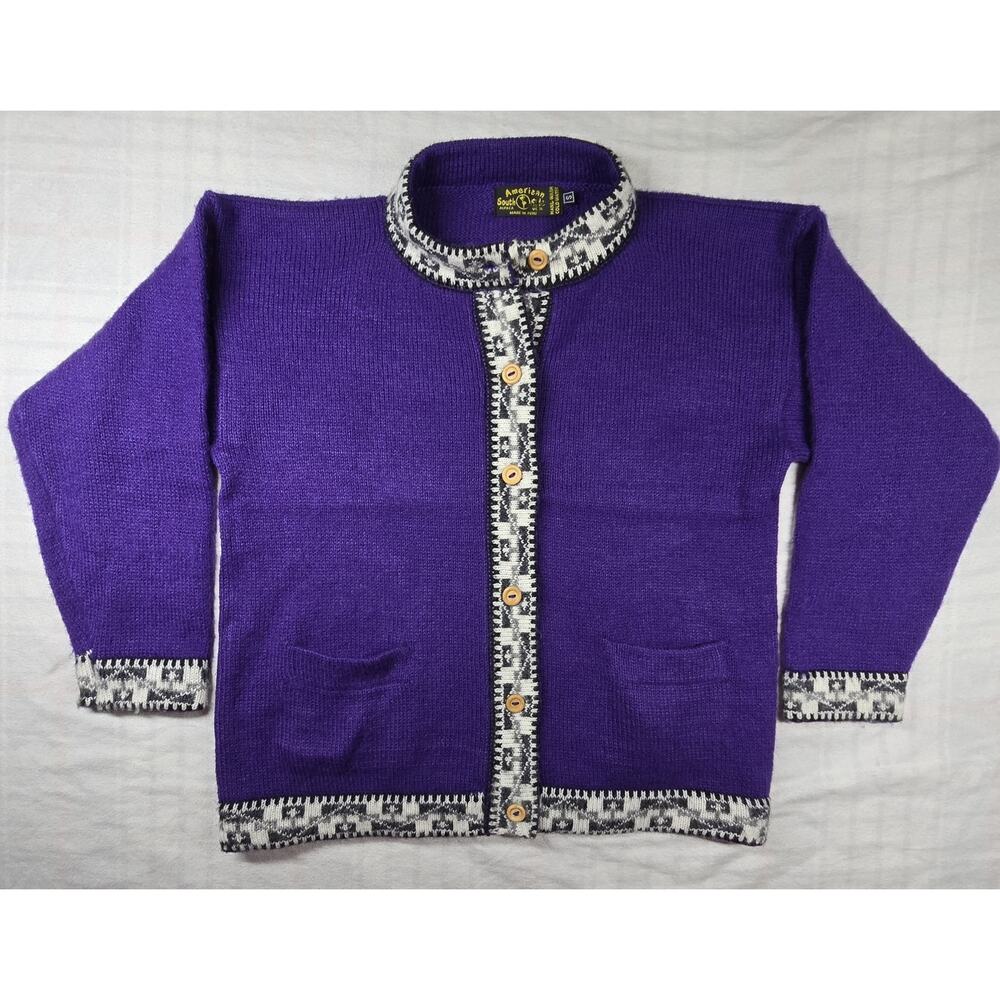 South American Side Alpaca Wool Sweater Button Cardigan Large Peru S